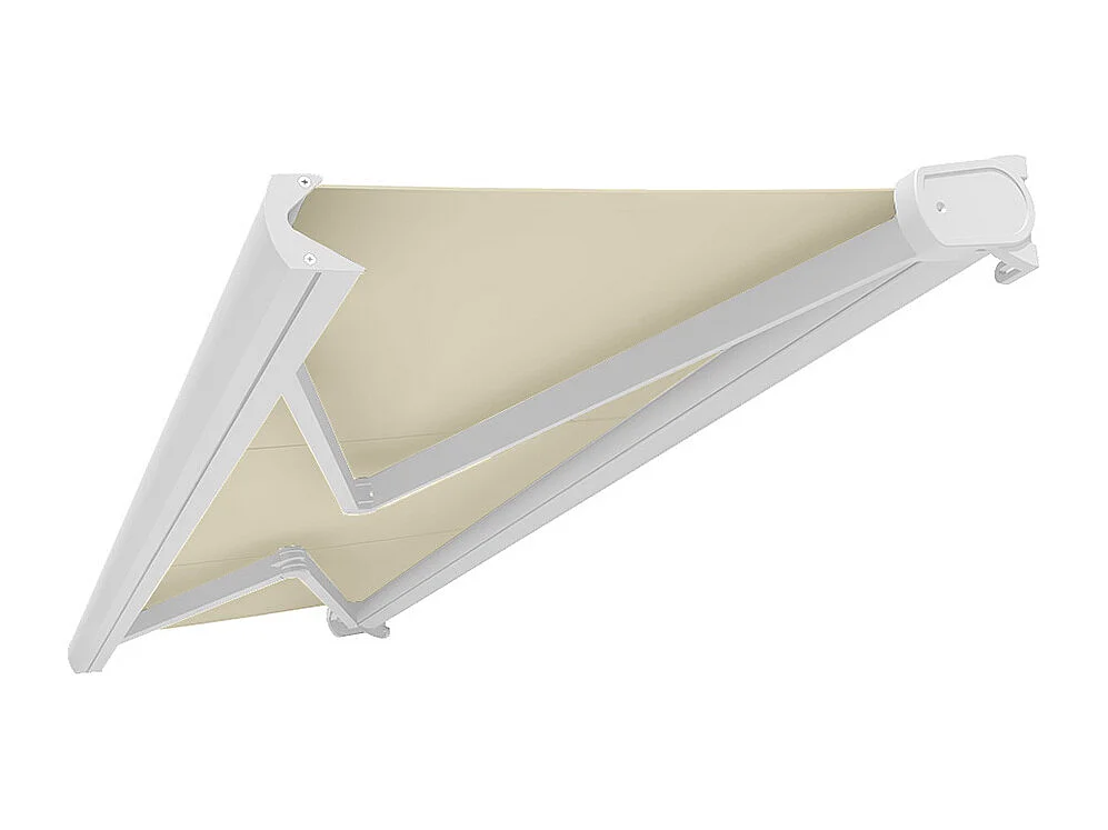 Store banne coffre CINABRE 2.5 x 1.5 m - Motorisé à interrupteur - Blanc, toile acrylique beige clair