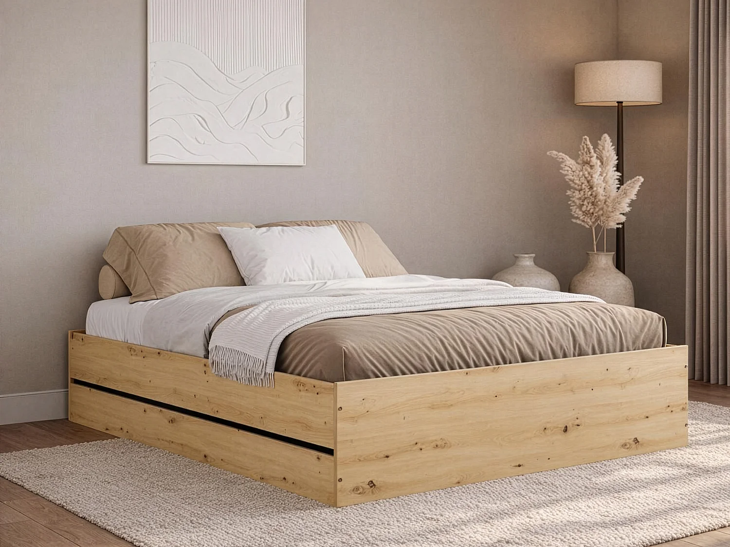 Lit coffre 160 x 200 cm - Coloris : Naturel et noir - LUDARO