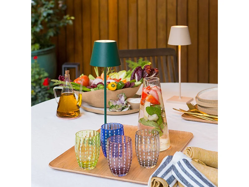 Lampe De Table Led Zafferano Poldina Pro Dark Green, Rechargeable Et Dimmable, Avec Une Autonomie Allant Jusqu'À 12 Heures.