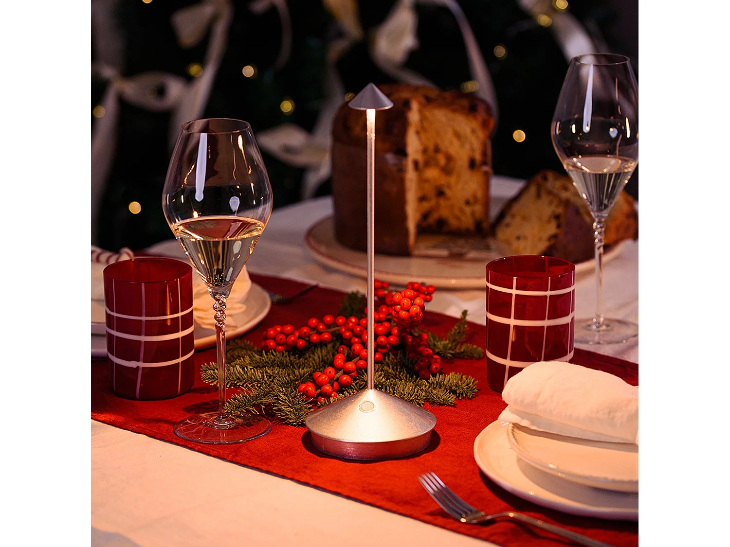 Lámpara de mesa LED Pina Pro, recargable y regulable, hoja de plata, azafrán, 2200-2700-3000K