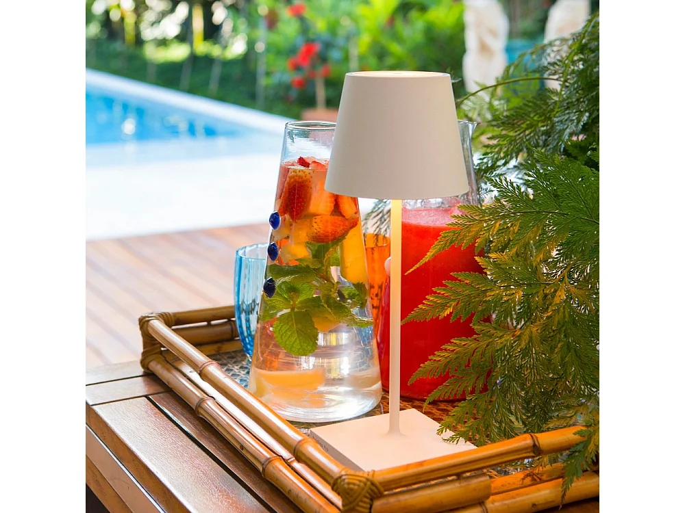 Lampa stołowa LED Zafferano Poldina Pro Mini White z możliwością ładowania i ściemniania, z czasem pracy baterii do 12 godzin