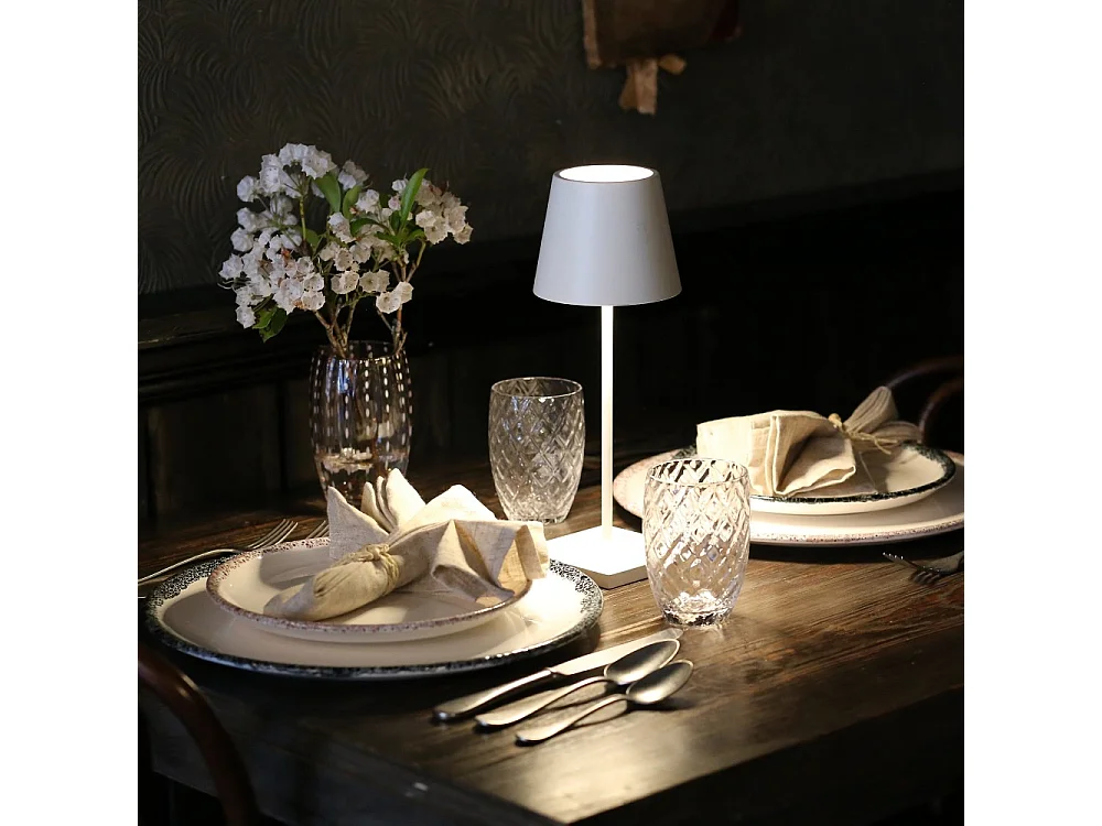 Lampa stołowa LED Zafferano Poldina Pro Mini White z możliwością ładowania i ściemniania, z czasem pracy baterii do 12 godzin