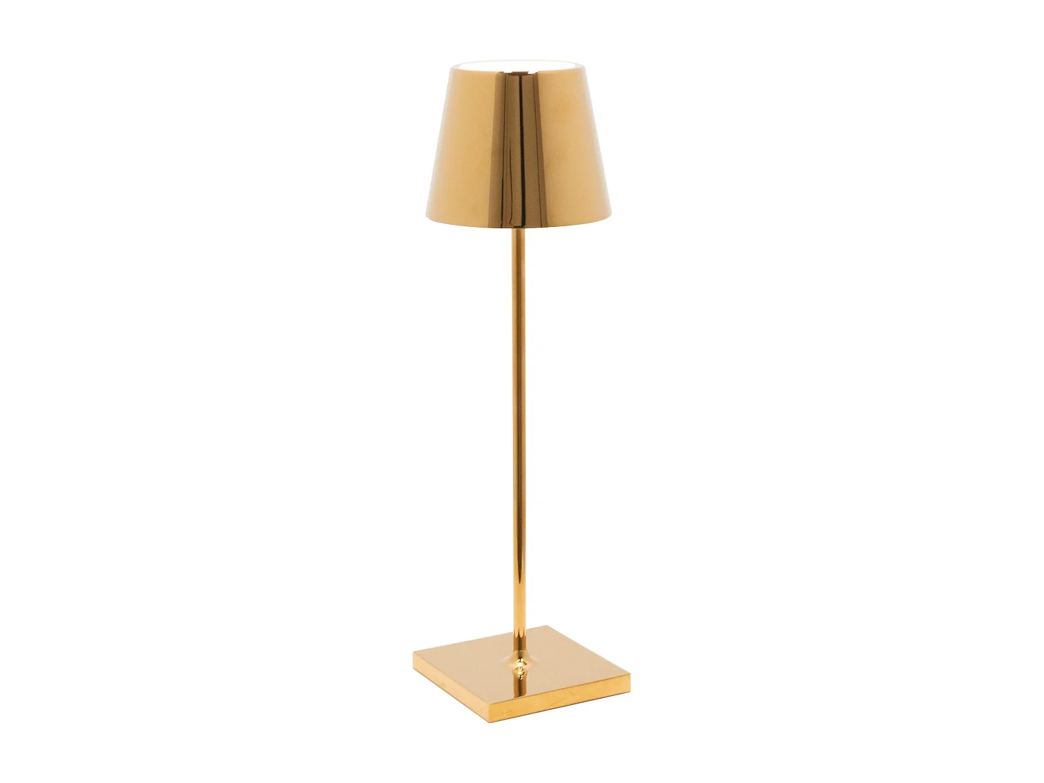 Lampe de table LED Zafferano Poldina Pro Glossy Gold, rechargeable et dimmable, avec une autonomie allant jusqu'à 12 heures.