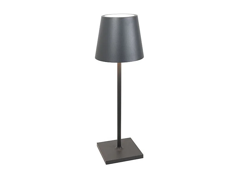 Lámpara de mesa LED Zafferano Poldina L Desk, gris oscuro, recargable y regulable, con duración de batería de hasta 12 horas.