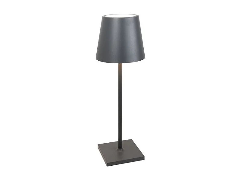 Lámpara de mesa LED Zafferano Poldina L Desk, gris oscuro, recargable y regulable, con duración de batería de hasta 12 horas.