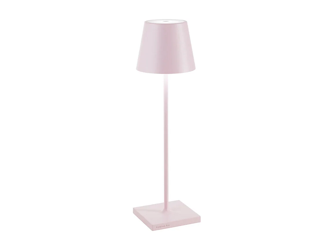 Lampe de table LED Zafferano Poldina Pro rose rechargeable dimmable autonomie jusqu'à 12 h IP65 usage extérieur