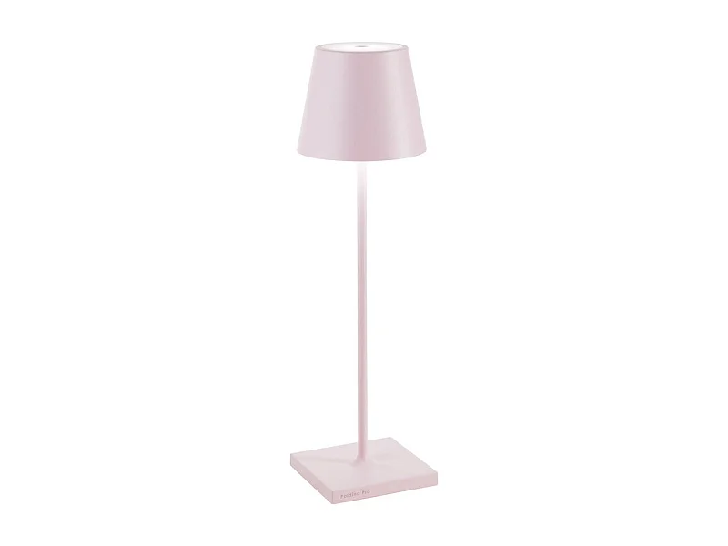 Lampe de table LED Zafferano Poldina Pro rose rechargeable dimmable autonomie jusqu'à 12 h IP65 usage extérieur