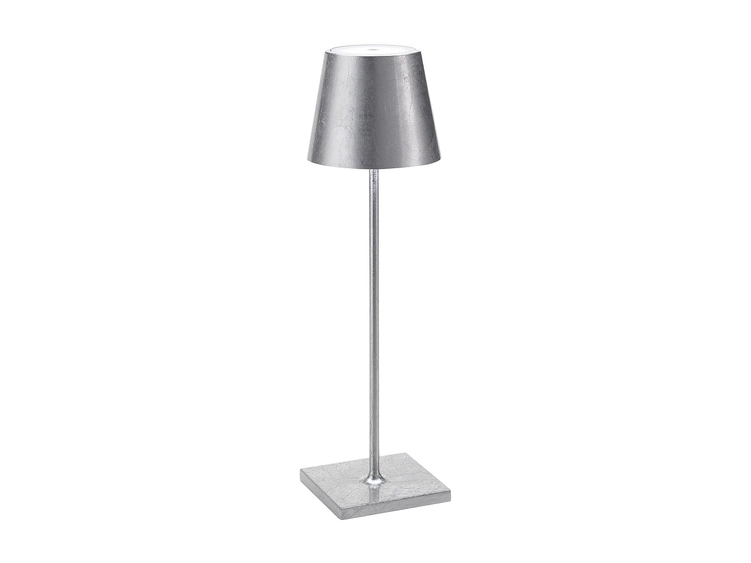 Lámpara de mesa LED Zafferano Poldina Pro Silver Leaf, recargable y regulable, con duración de batería de hasta 12 horas.