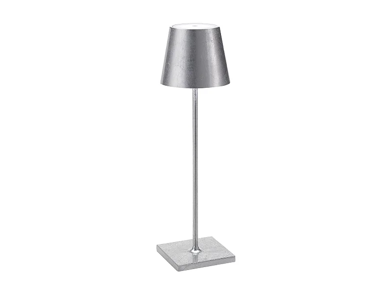 Lámpara de mesa LED Zafferano Poldina Pro Silver Leaf, recargable y regulable, con duración de batería de hasta 12 horas.