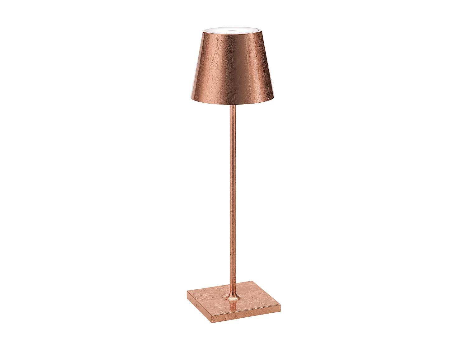 Zafferano Poldina Pro Copper Leaf LED tafellamp, oplaadbaar en dimbaar, met een batterijduur tot 12 uur.
