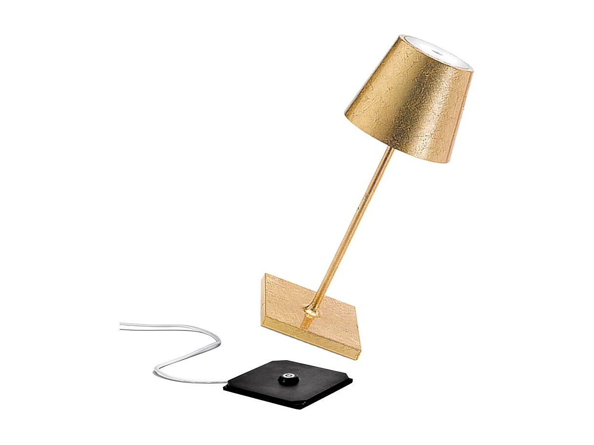 Lampe de table LED rechargeable et dimmable Zafferano Poldina Pro Mini Gold Leaf avec une autonomie allant jusqu'à 12 heures
