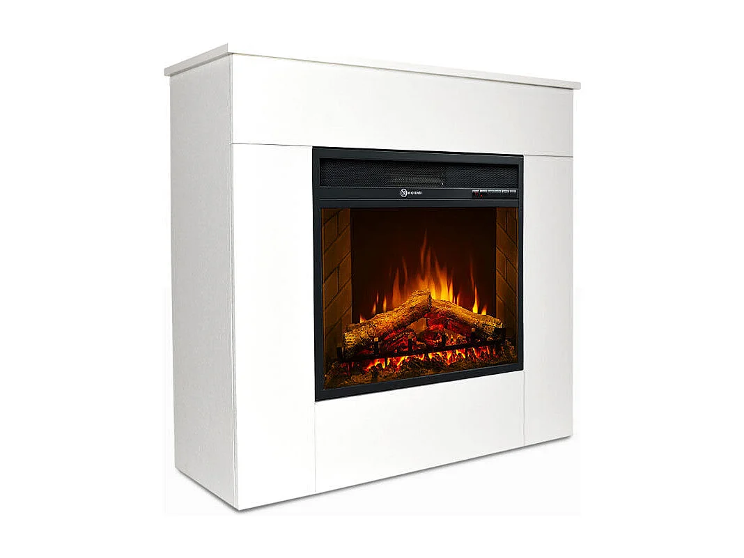 Camino elettrico caminetto da terra in legno bianco Made in Italy MICHELANGELO 96x36x90h