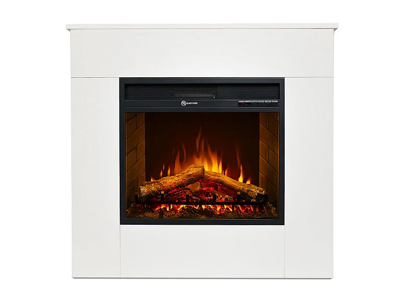 Camino elettrico caminetto da terra in legno bianco Made in Italy MICHELANGELO 96x36x90h