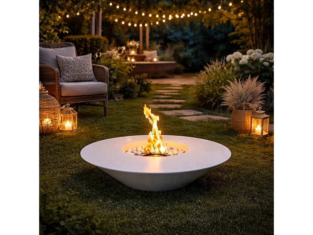 SANTORINI Weißer runder Bioethanol-Gartenkamin D.60