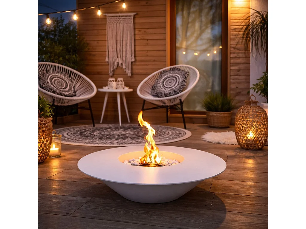 SANTORINI Weißer runder Bioethanol-Gartenkamin D.60