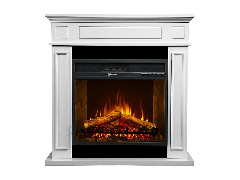 Camino elettrico caminetto da terra JEFFERSON in legno Bianco L 89,5 x H90,5 x P28