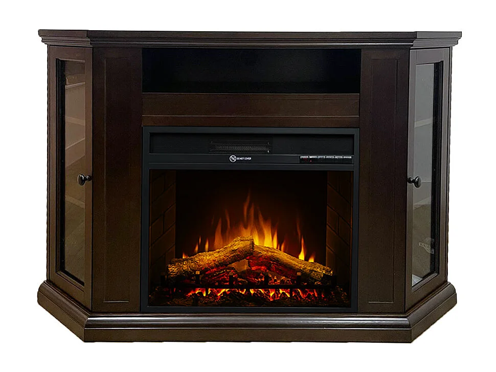 Camino elettrico caminetto da terra ad angolo MADISON in legno Noce L126 x P78 x H83