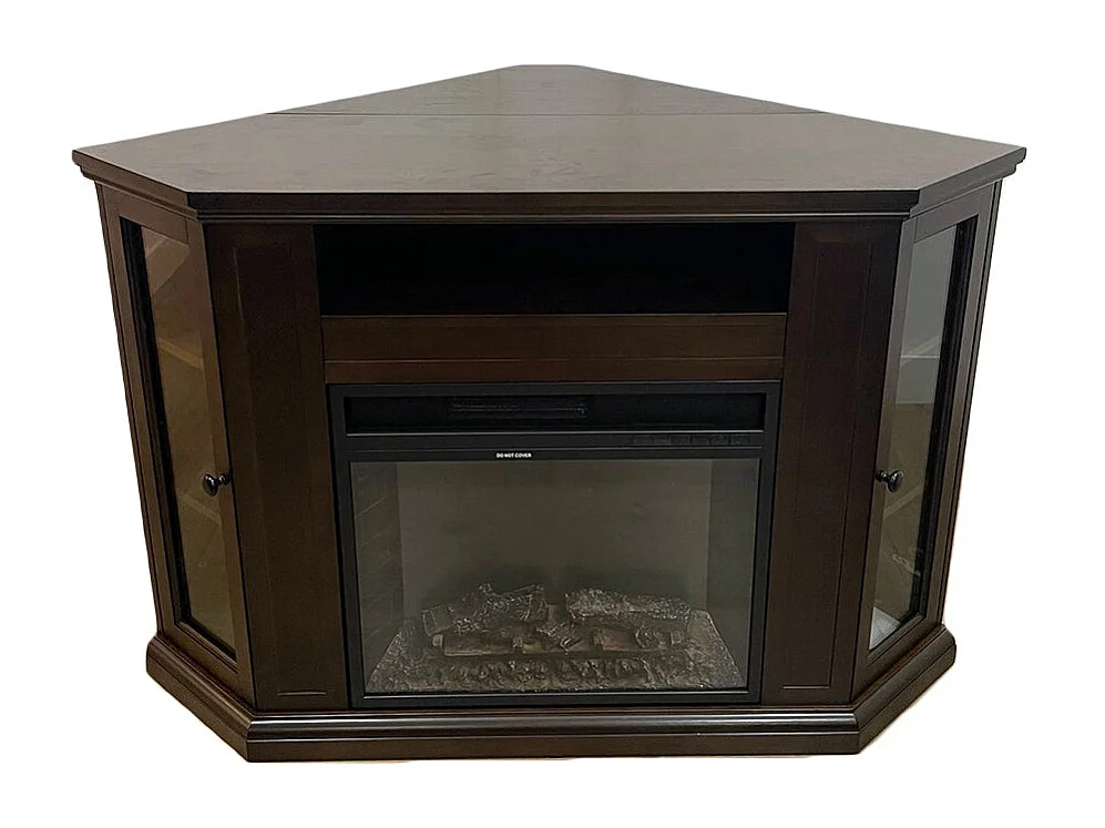 Camino elettrico caminetto da terra ad angolo MADISON in legno Noce L126 x P78 x H83