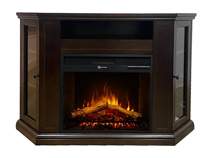 Camino elettrico caminetto da terra ad angolo MADISON in legno Noce L126 x P78 x H83