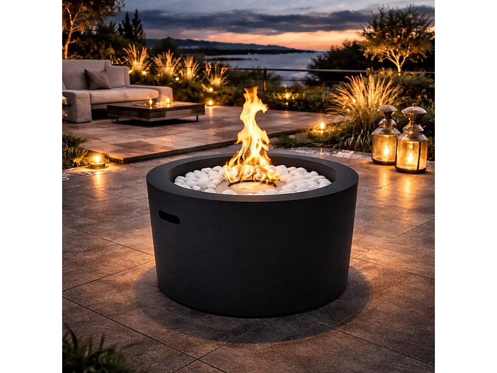 Camino a bioetanolo braciere da giardino tondo per esterno interno RODI Nero d.47,5