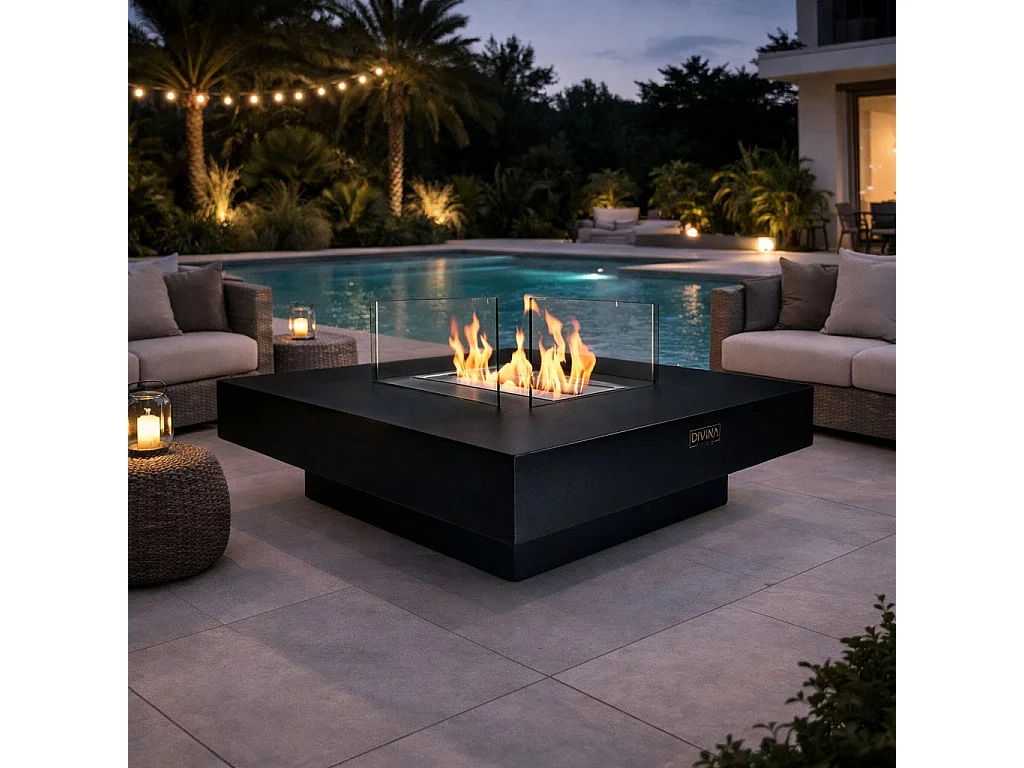 Panarea Schwarzer 70x70x35 Bioethanol-Standkamin für den Innen- und Außenbereich