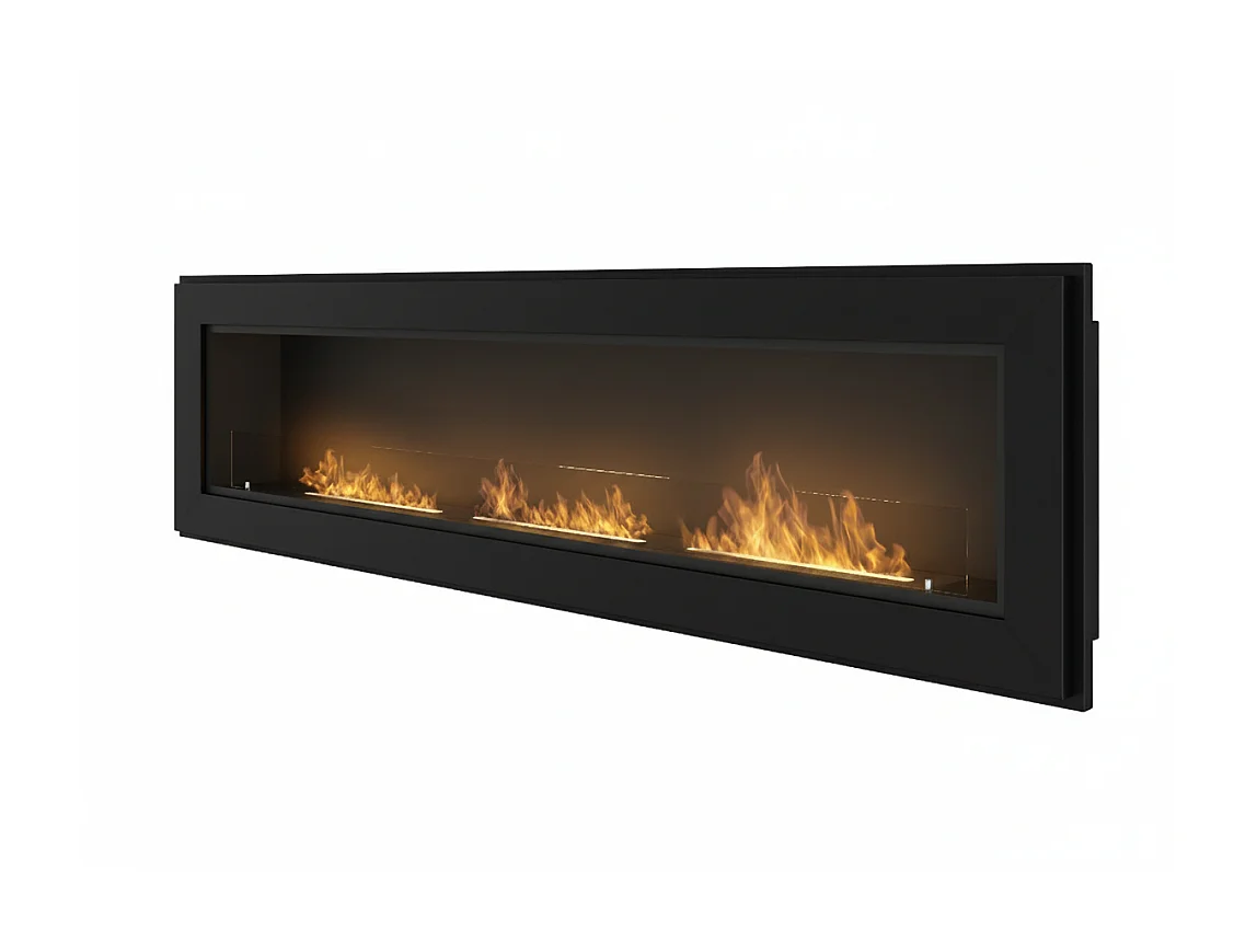 Sololed Caminetto a Bioetanolo Frame 1800 da incasso a parete con vetro incluso biocamino con 3 bruciatori da 1 litro - Nero Opaco