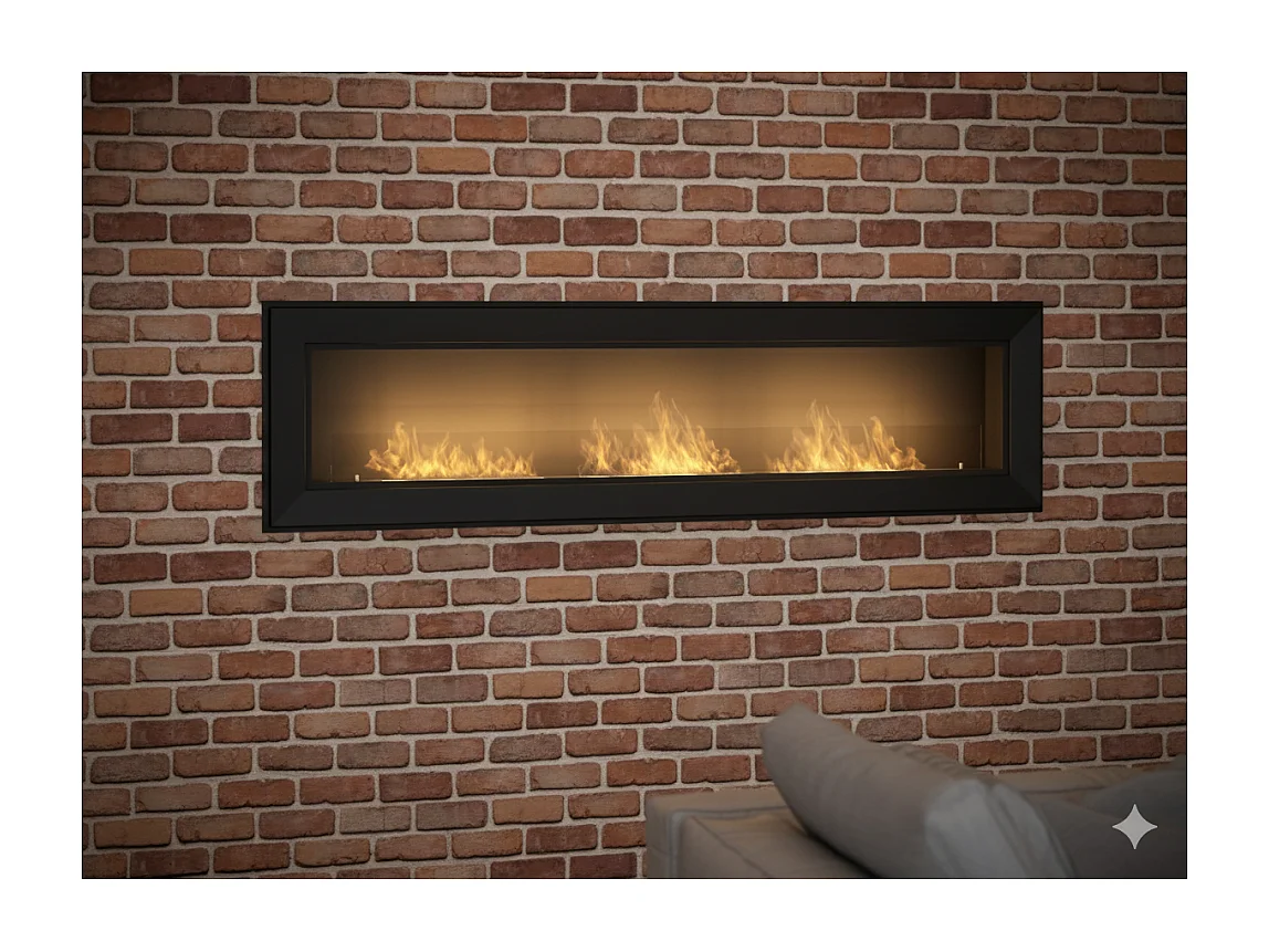 Sololed Caminetto a Bioetanolo Frame 1800 da incasso a parete con vetro incluso biocamino con 3 bruciatori da 1 litro - Nero Opaco