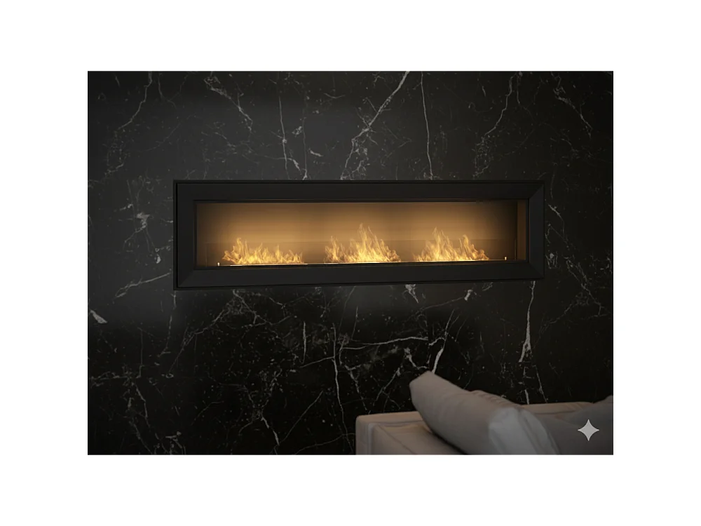 Chimenea de bioetanol  Frame 1800, de pared, con cristal incluido, 3 quemadores de 1 litro - Negro mate