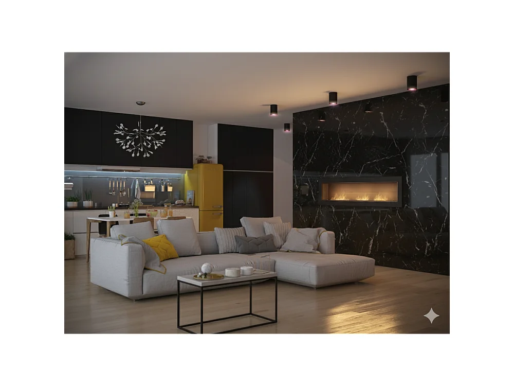 Chimenea de bioetanol  Frame 1800, de pared, con cristal incluido, 3 quemadores de 1 litro - Negro mate