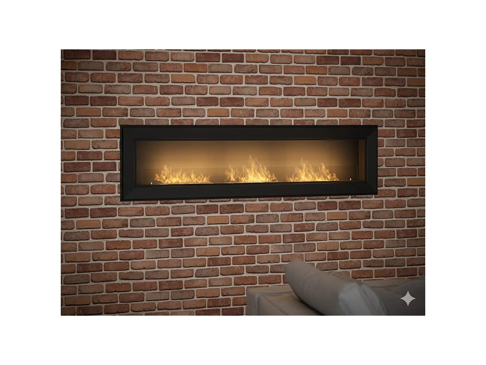 Chimenea de bioetanol  Frame 1800, de pared, con cristal incluido, 3 quemadores de 1 litro - Negro mate