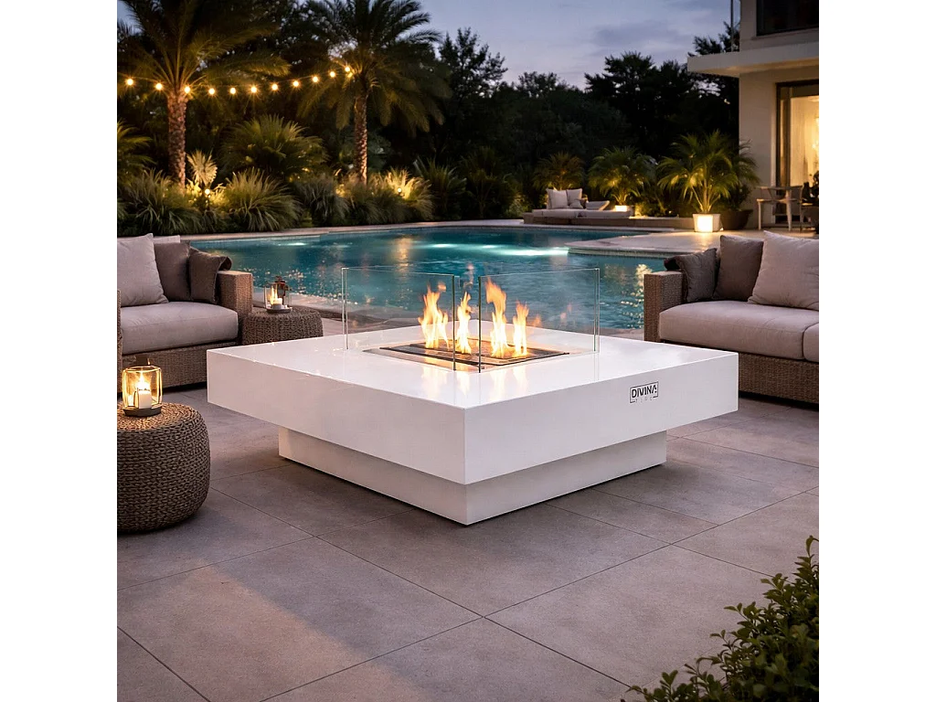 Panarea Weißer 70x70x35 Bioethanol-Standkamin für den Innen- und Außenbereich