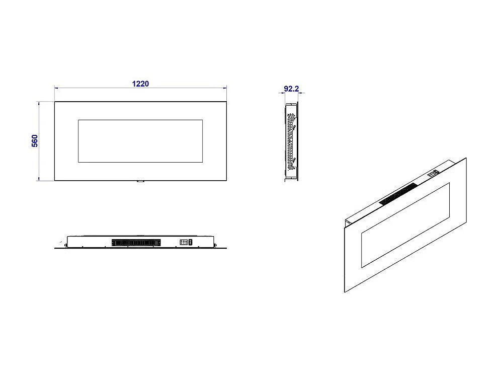 Camino elettrico caminetto da parete DALLAS L127 x P 11 x H50