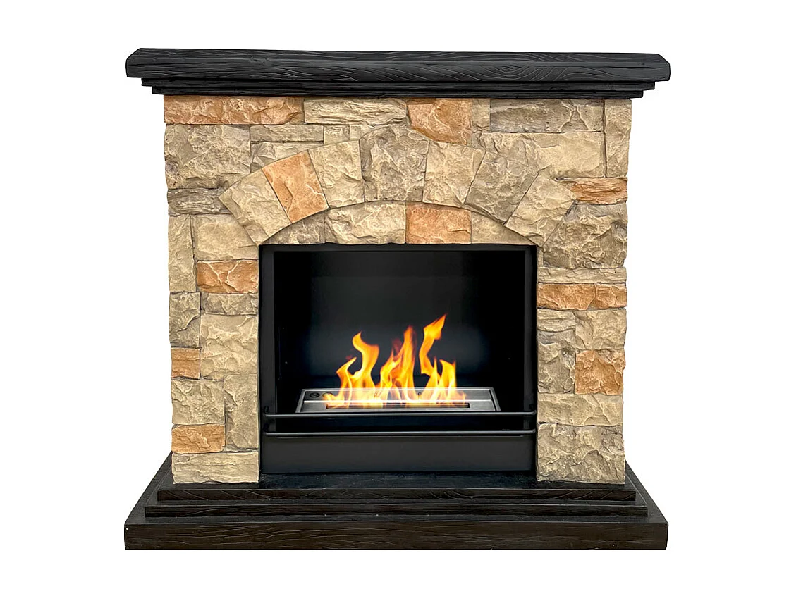 Chimenea de bioetanol Belluno, biochimenea de pie, efecto piedra artificial, L105xP38xH100