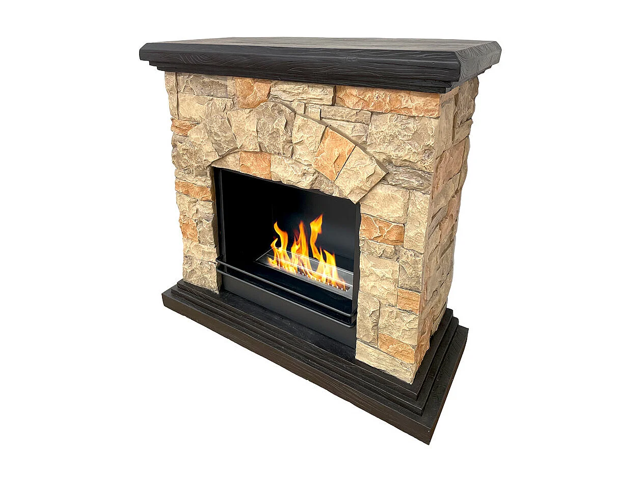 Chimenea de bioetanol Belluno, biochimenea de pie, efecto piedra artificial, L105xP38xH100