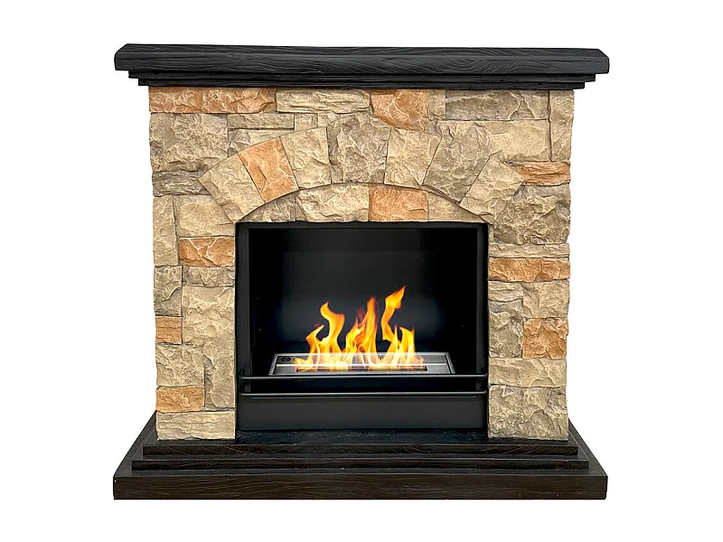 Chimenea de bioetanol Belluno, biochimenea de pie, efecto piedra artificial, L105xP38xH100