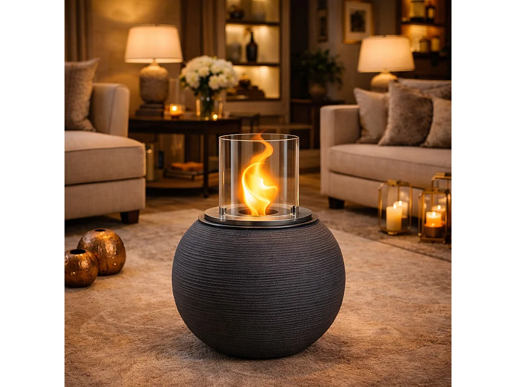 Chimenea de bioetanol, brasero de jardín, de pie, para uso interior y exterior, hierro fundido BOTTICELLI, gris, 40 x 54 cm.