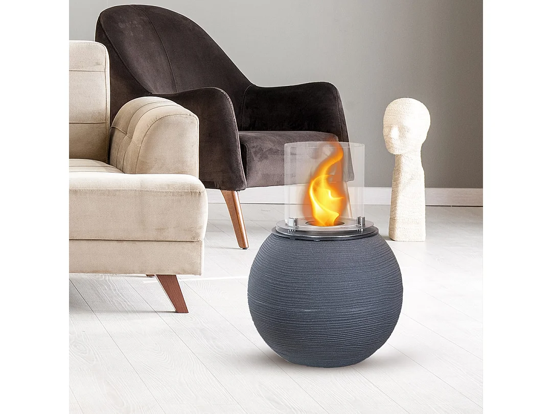 Chimenea de bioetanol, brasero de jardín, de pie, para uso interior y exterior, hierro fundido BOTTICELLI, gris, 40 x 54 cm.