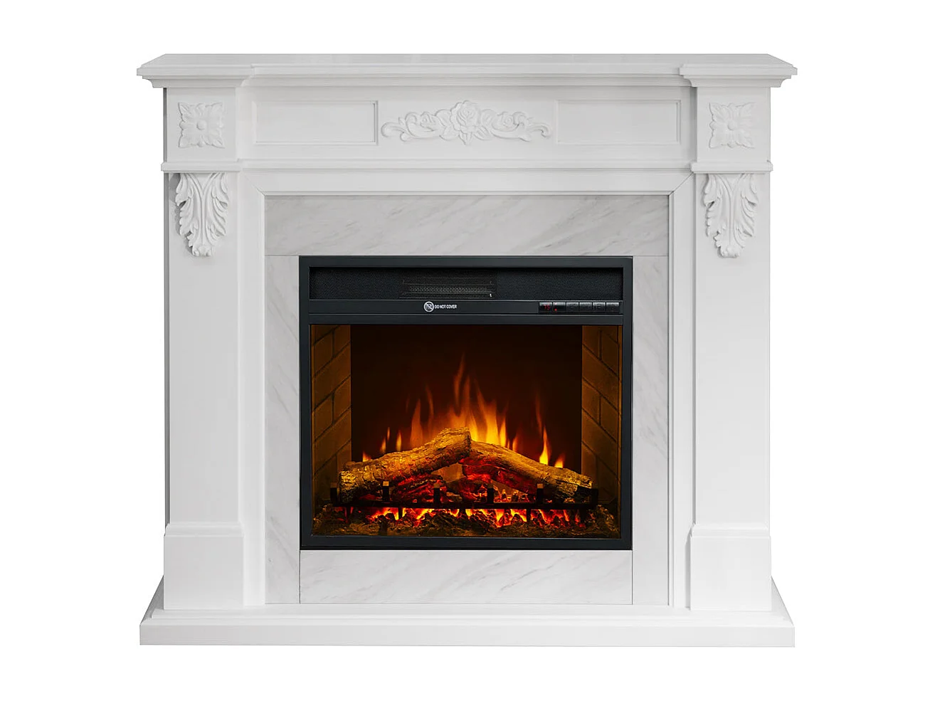 Camino elettrico caminetto da terra TRUMAN Bianco effetto marmo L121 x P38 x H108