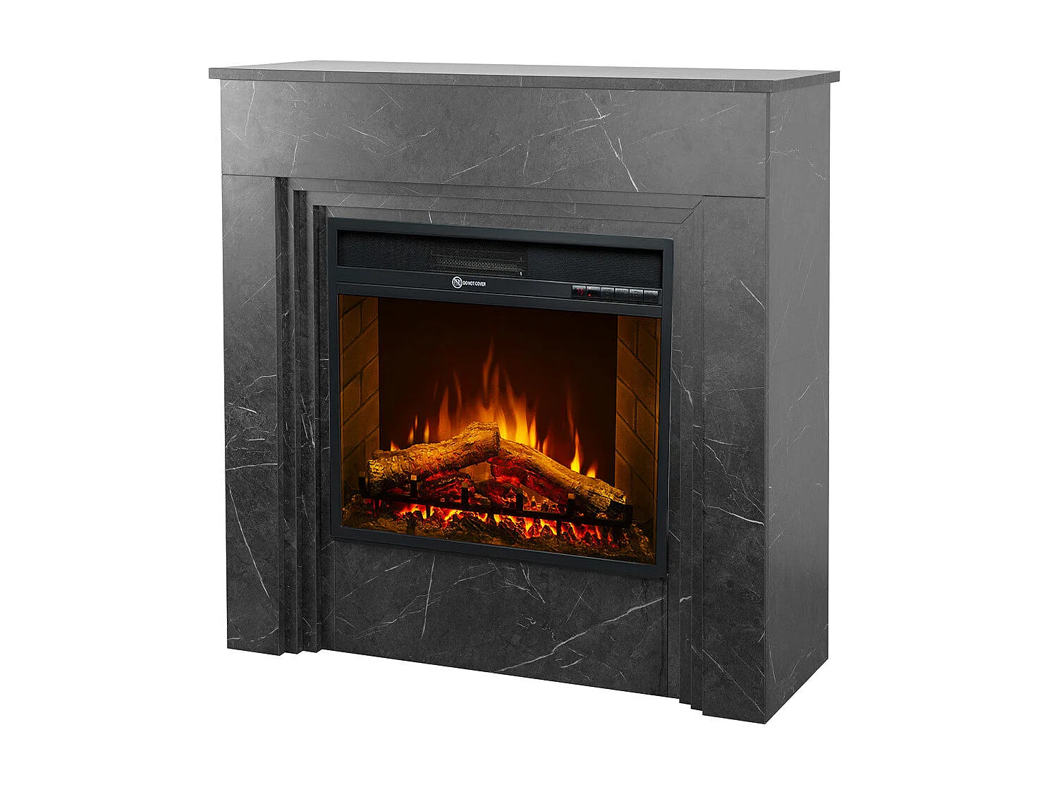 Camino elettrico caminetto da terra BELLINI in legno effetto Marmo Nero Made in Italy L96 x P35 x H96