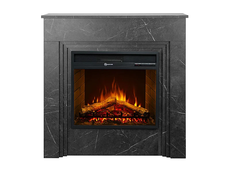 Camino elettrico caminetto da terra BELLINI in legno effetto Marmo Nero Made in Italy L96 x P35 x H96