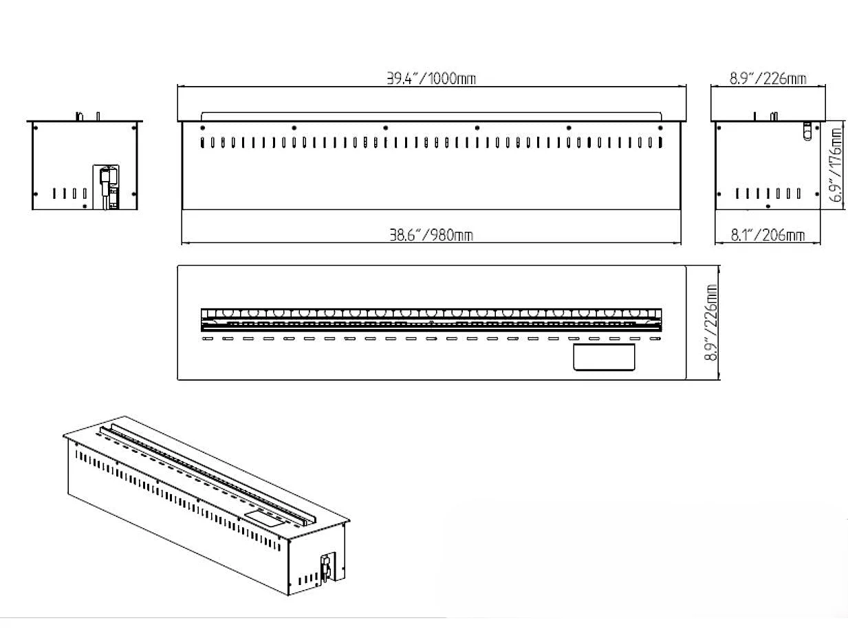 Camino elettrico a Vapore Acqueo 3D APP bruciatore inserto da incasso 100 PRO-LINE