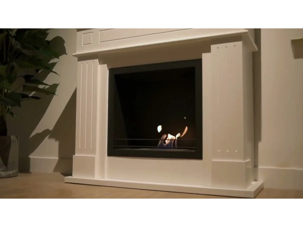 Lareira a bioetanol Cambridge, lareira de chão, madeira marrom, 110x37x102 cm (altura)