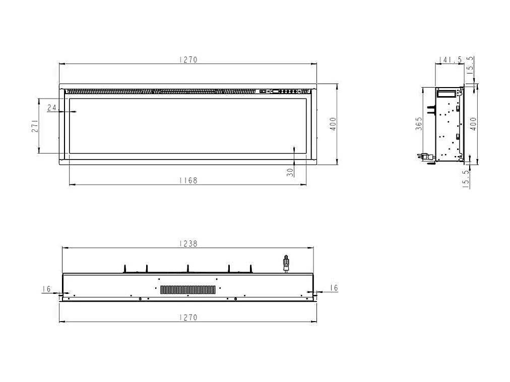 Camino elettrico caminetto da parete a incasso frontale CHICAGO130 L127 x P14 x H45