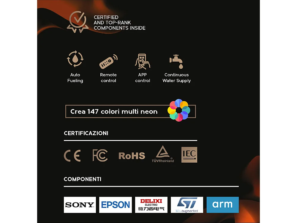 Camino elettrico a Vapore Acqueo 3D APP bruciatore inserto da incasso 75 PRO-LINE