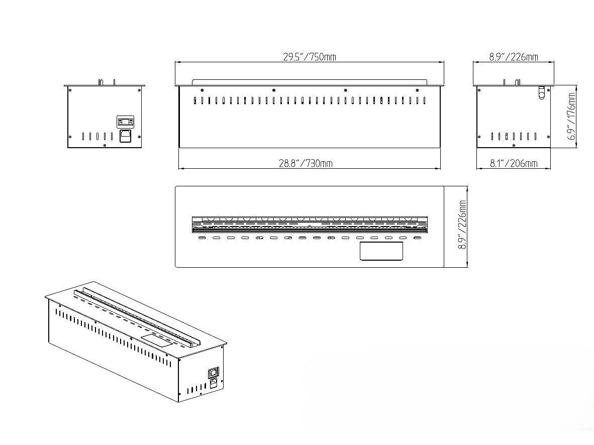 Camino elettrico a Vapore Acqueo 3D APP bruciatore inserto da incasso 75 PRO-LINE