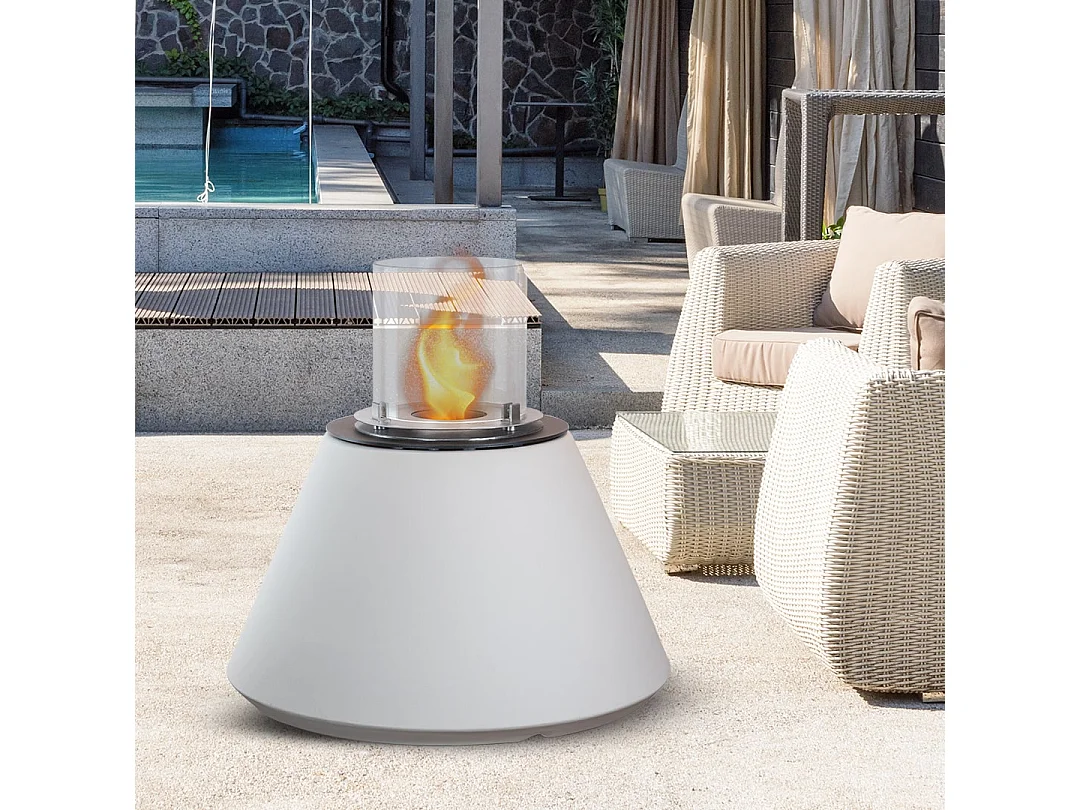 Chimenea de bioetanol STROMBOLI Pearl White, brasero de pie para uso interior y exterior, d.60 x h.56