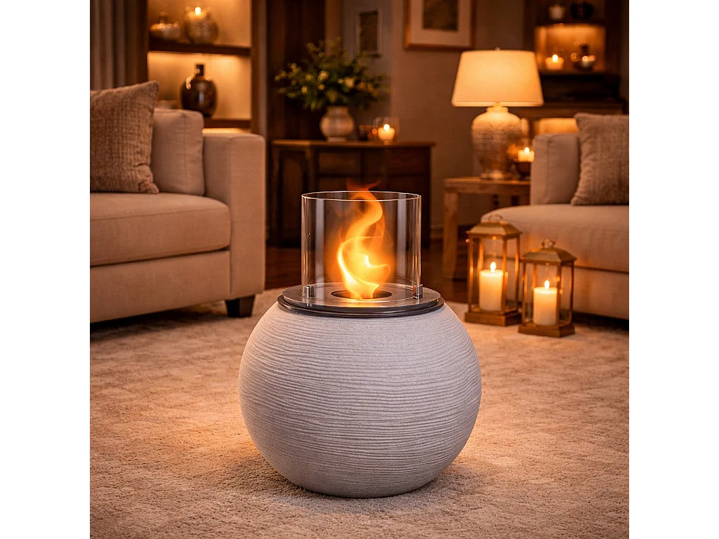 Chimenea de bioetanol, brasero de jardín, de pie, para uso interior y exterior, BOTTICELLI Corda Beige, d.40 x h.54