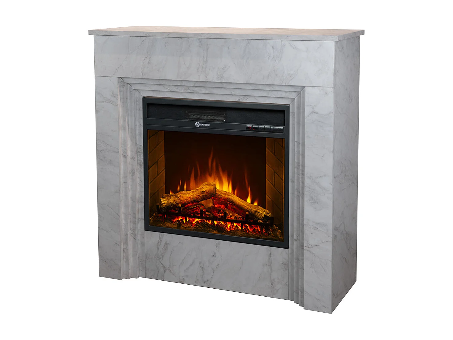 Camino elettrico caminetto da terra BELLINI in legno effetto Marmo Bianco Made in Italy L96 x P35 x H96