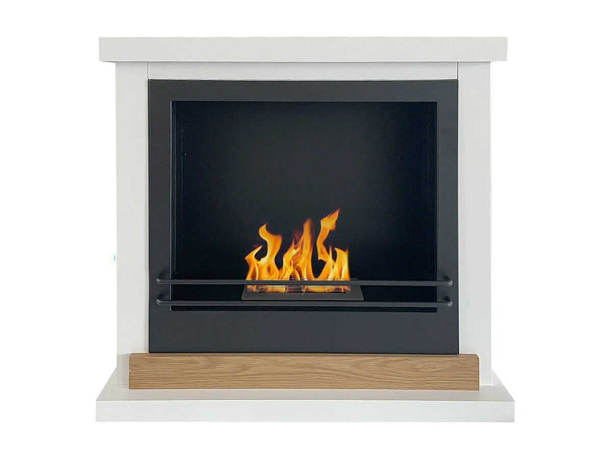 Chimenea de bioetanol de pie Stockholm en madera blanca, L75xP24xH68 cm