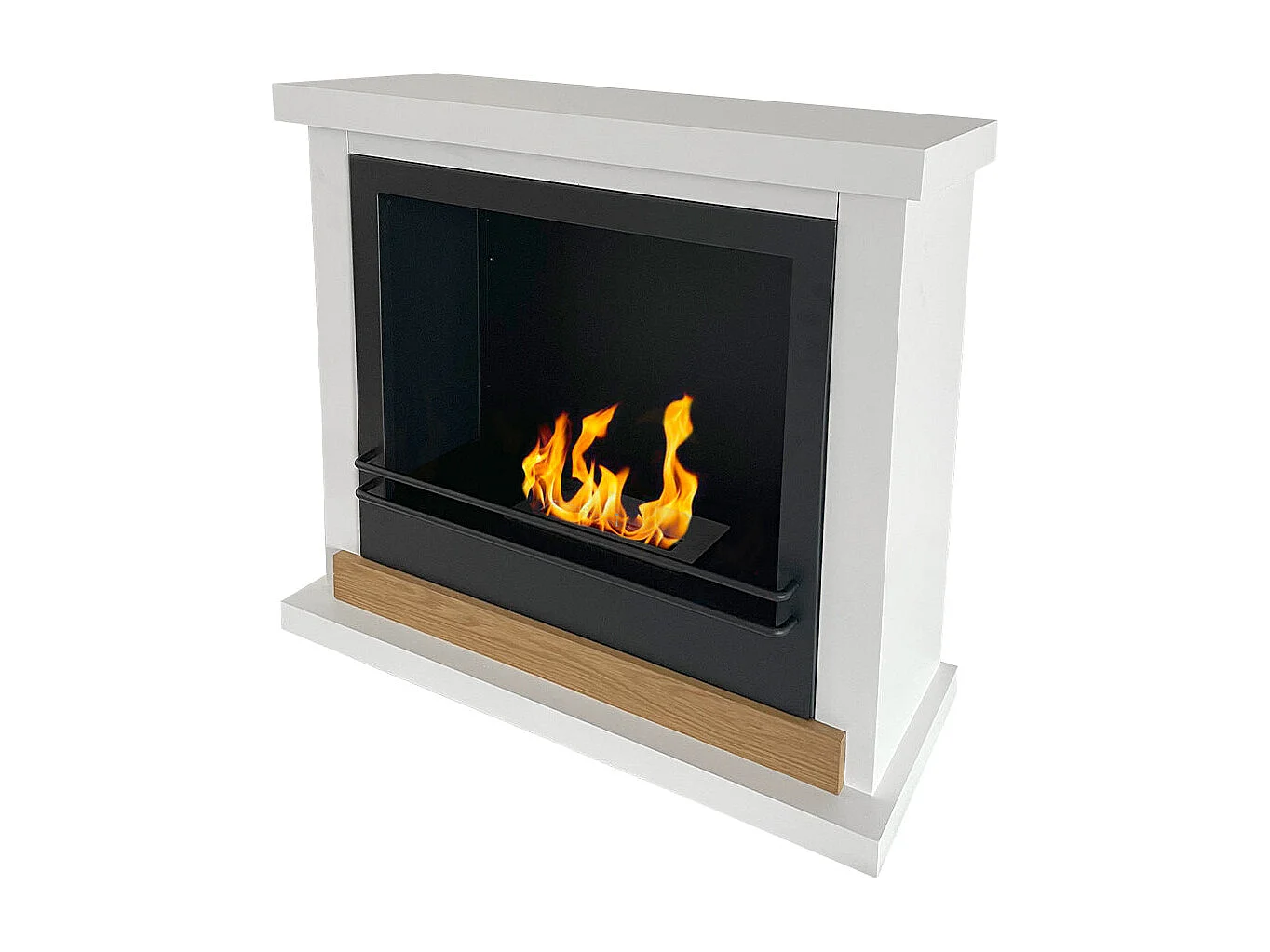 Chimenea de bioetanol de pie Stockholm en madera blanca, L75xP24xH68 cm